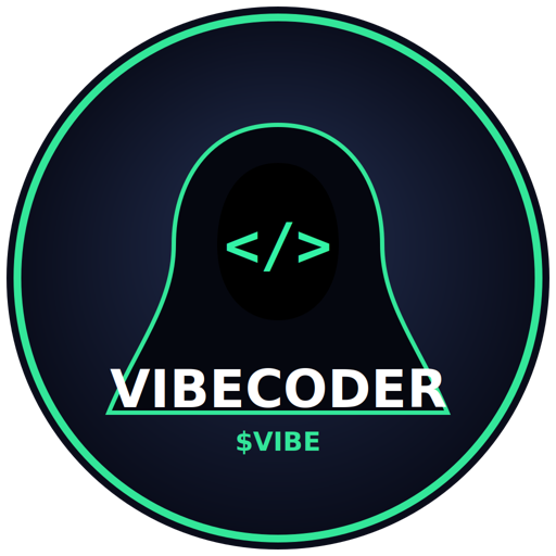 Логотип VibeCoder: фигура в капюшоне с кодом вместо лица